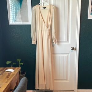 LuLus Cream Maxi Wrap Dress